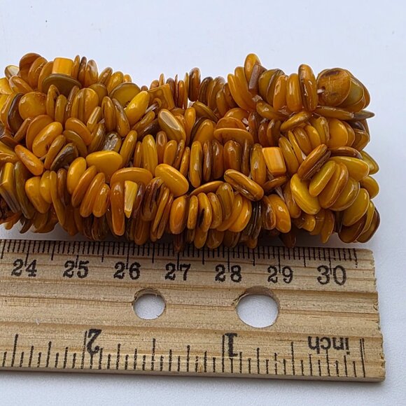 Faux Baltic Amber Dyed Agate Multi Row Stretch Bracelet 6" Vintage - Picture 7 of 8